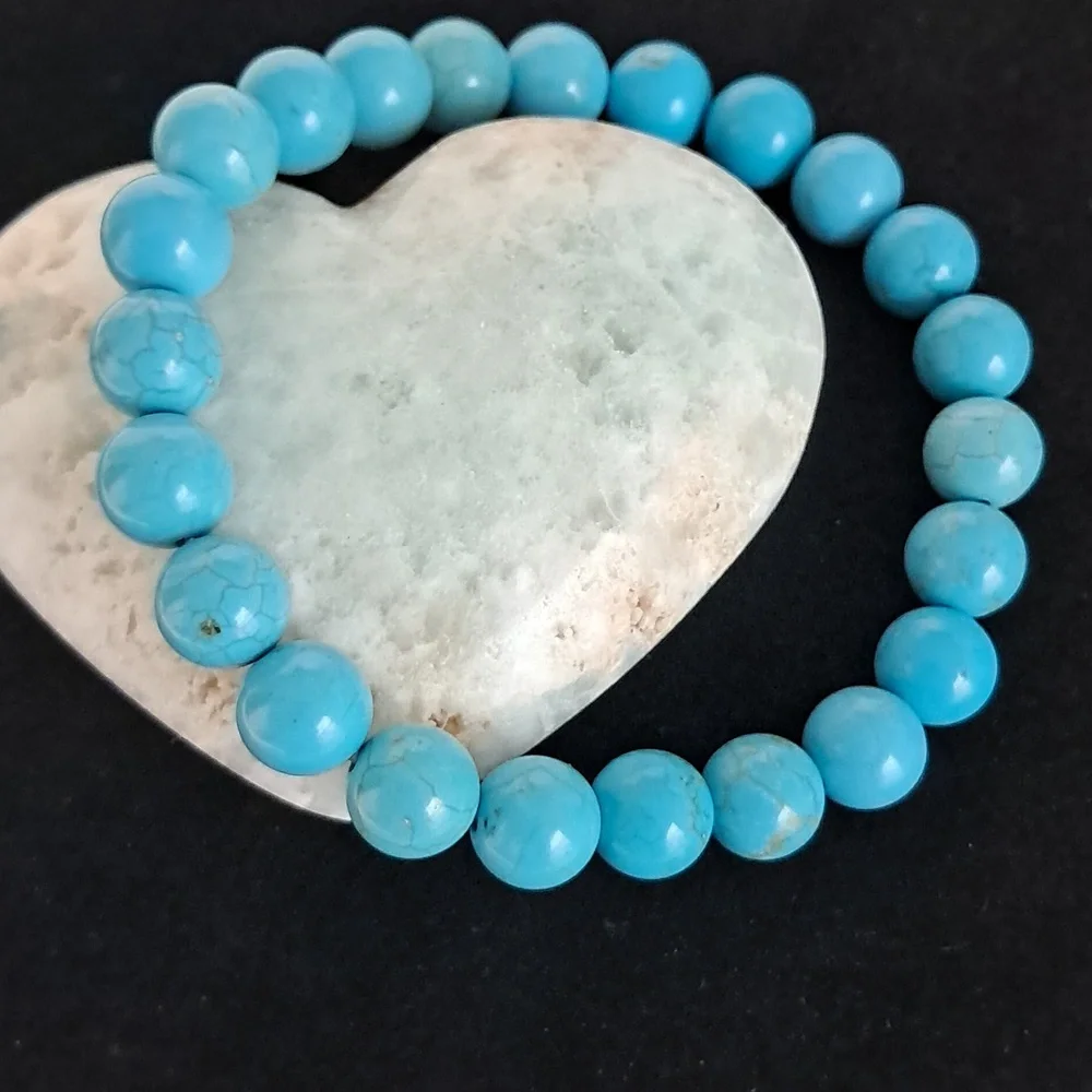 Turquoise Natural Crystal‎ Stone Stretchy Bracelet. 8MM Bead Size.